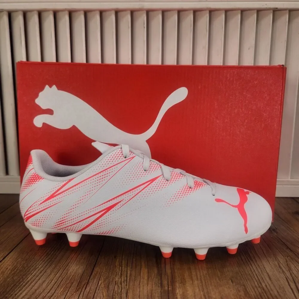 PUMA Attacanto FG/AG Jr Size 5.5 White Fire Orchid Sport Soccer Cleats 107480-04